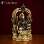 Brass Padmavathi Lakshmi Seated Statue | Gold & Black Antique Finish | Detailed Goddess Idol | South Indian Temple Decor