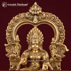 Brass Padmavathi Thayar Idol with Prabhavali Arch | Antique Gold Goddess Lakshmi Statue | South Indian Temple Decor