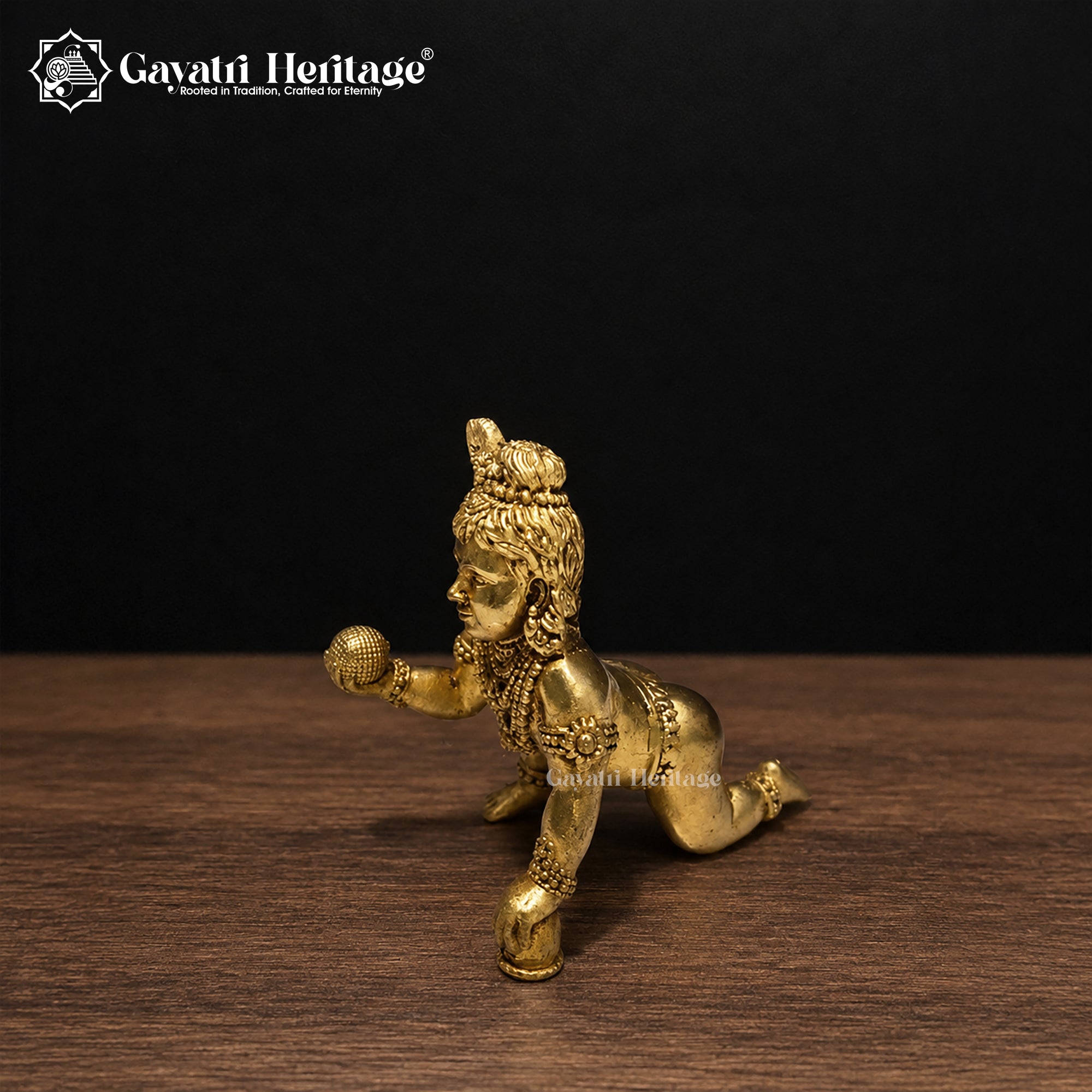 Small Brass Laddu Gopal Idol | Handcrafted Bal Krishna Murti | Krishna Ji Statue | Home Temple Pooja Decor