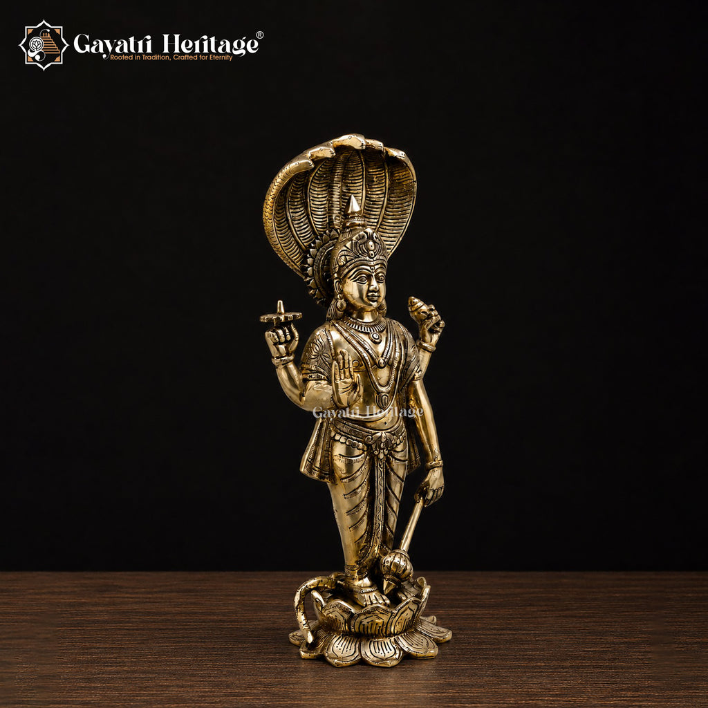 Brass Lord Vishnu Statue | Antique Finish Hindu Sculpture | Pooja Room & Temple Decor