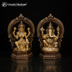 Brass Hindu Trinity Statue Ganesh Laxmi Saraswati | Sacred Puja Idol | Antique Style Religious Decor