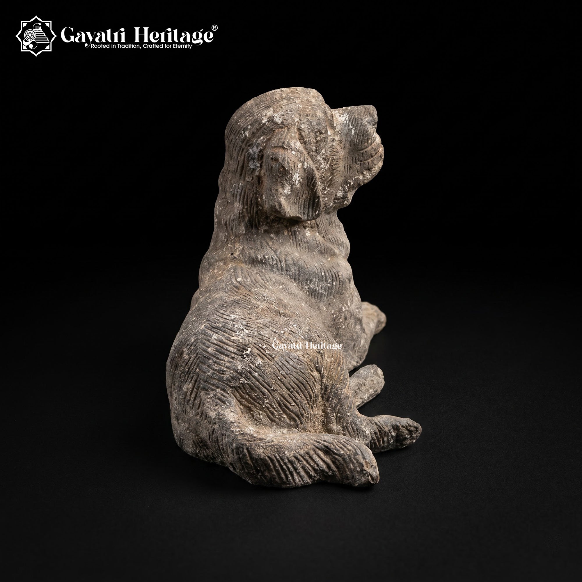 Antique Resting Dog Statue | Vintage Hand Carved Sculpture | Rustic Stone Finish Animal Figurine | Rare Collectible Home Decor