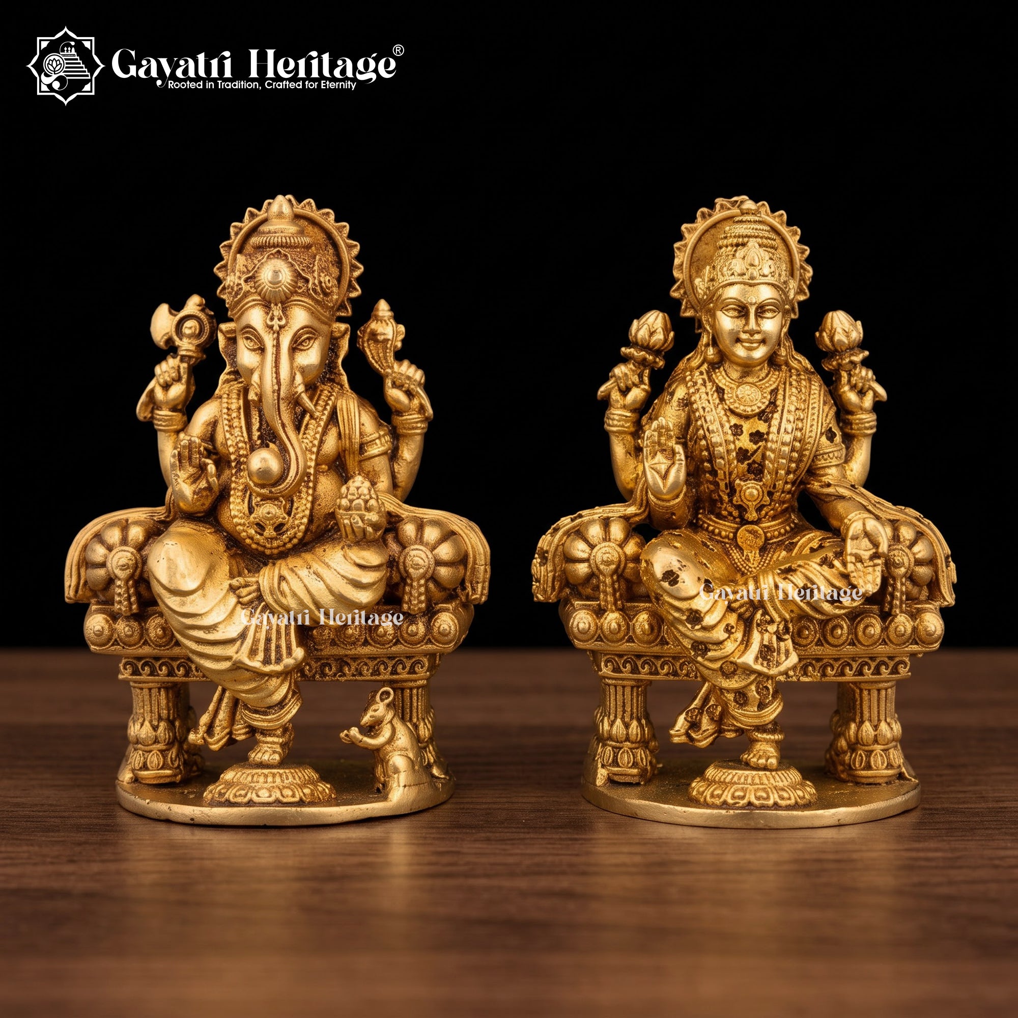 Brass Laxmi Ganesh Idol | Lakshmi Ganesh Murti | Handcrafted Hindu God Goddess Statue | Home Temple Pooja Decor | Diwali Gift