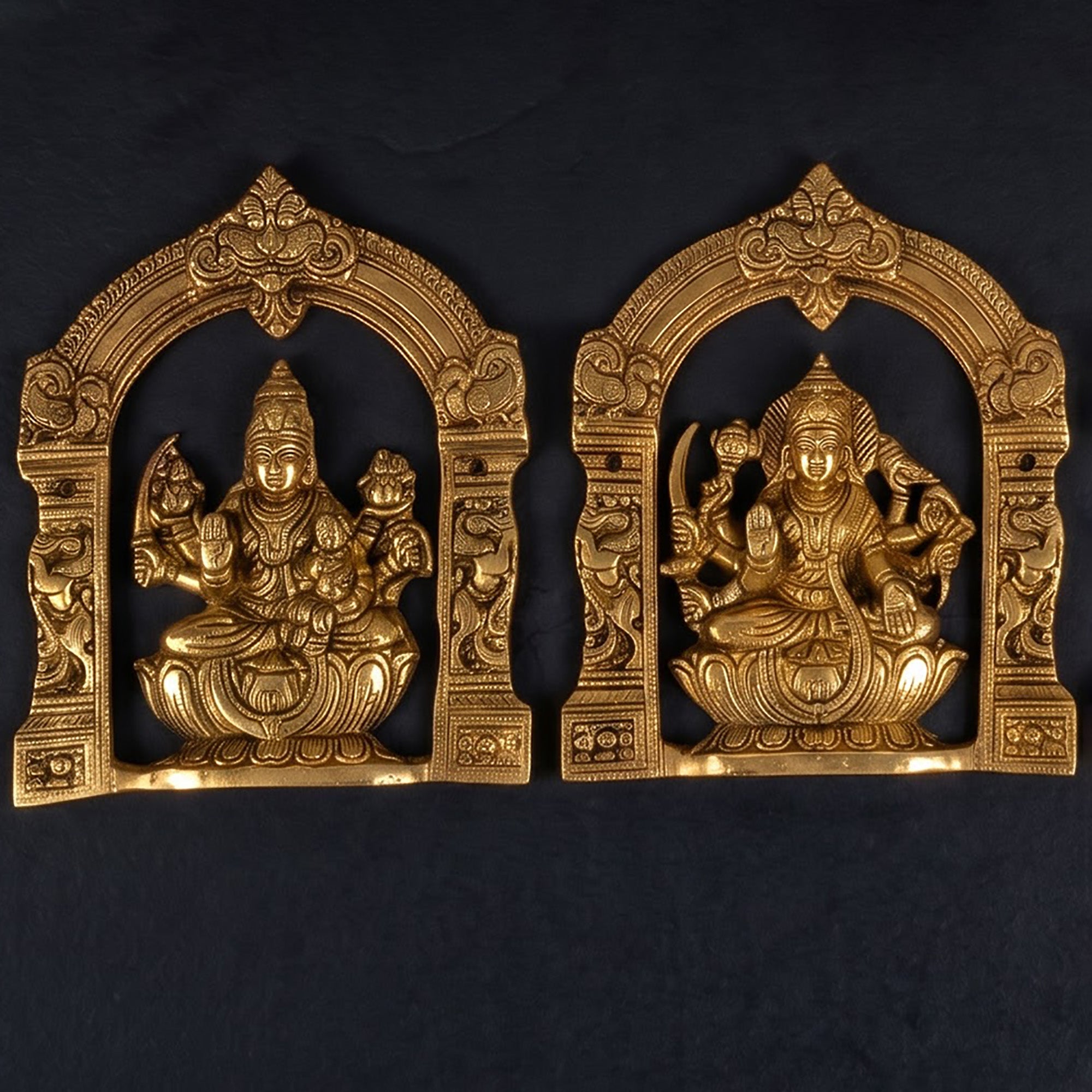 Solid Brass Ashtalakshmi Panel Set of 8 | Carved Temple Arch Goddess Plaques | Pooja Room Wall Decor