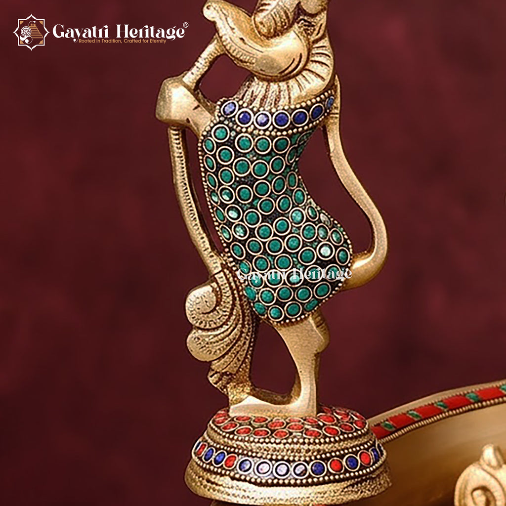 Brass Ganesh Urli with Swing | Stone Studded Golden Flower Floating Bowl | Lord Ganesha Jhula Decor
