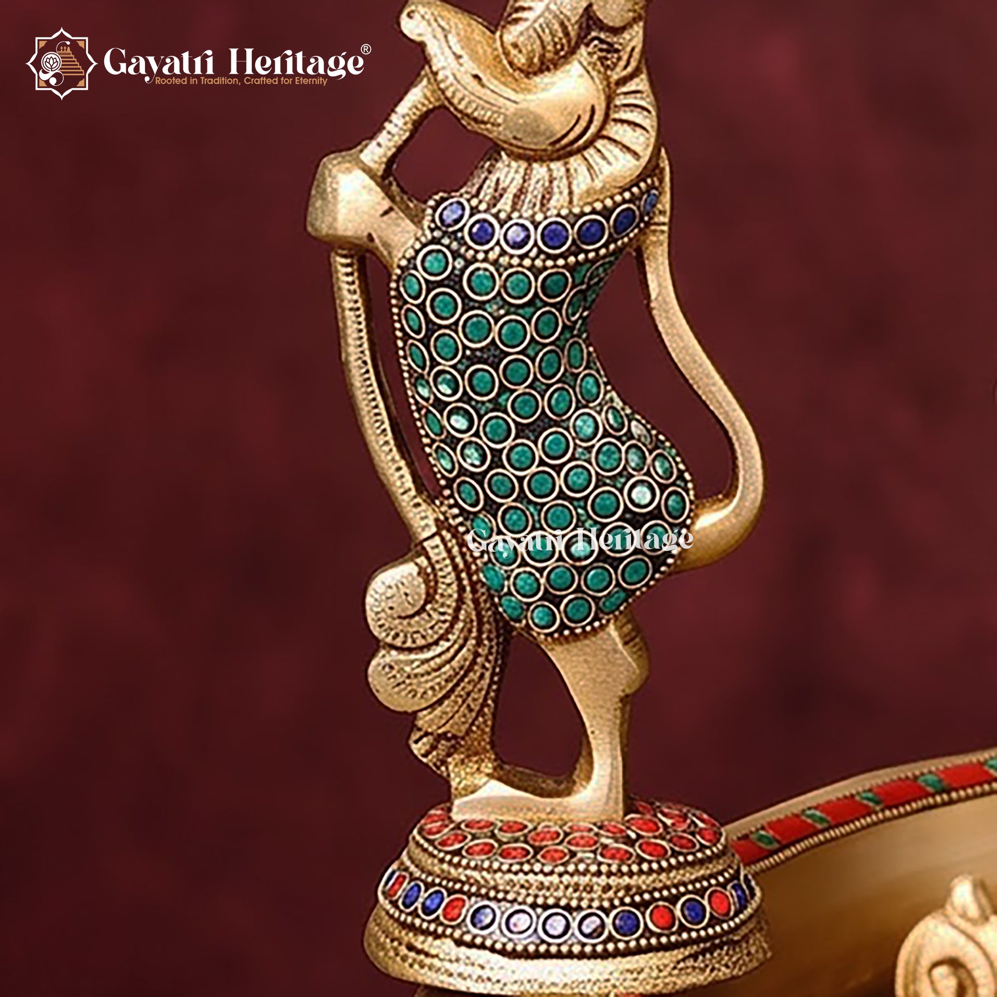 Brass Ganesh Urli with Swing | Stone Studded Golden Flower Floating Bowl | Lord Ganesha Jhula Decor