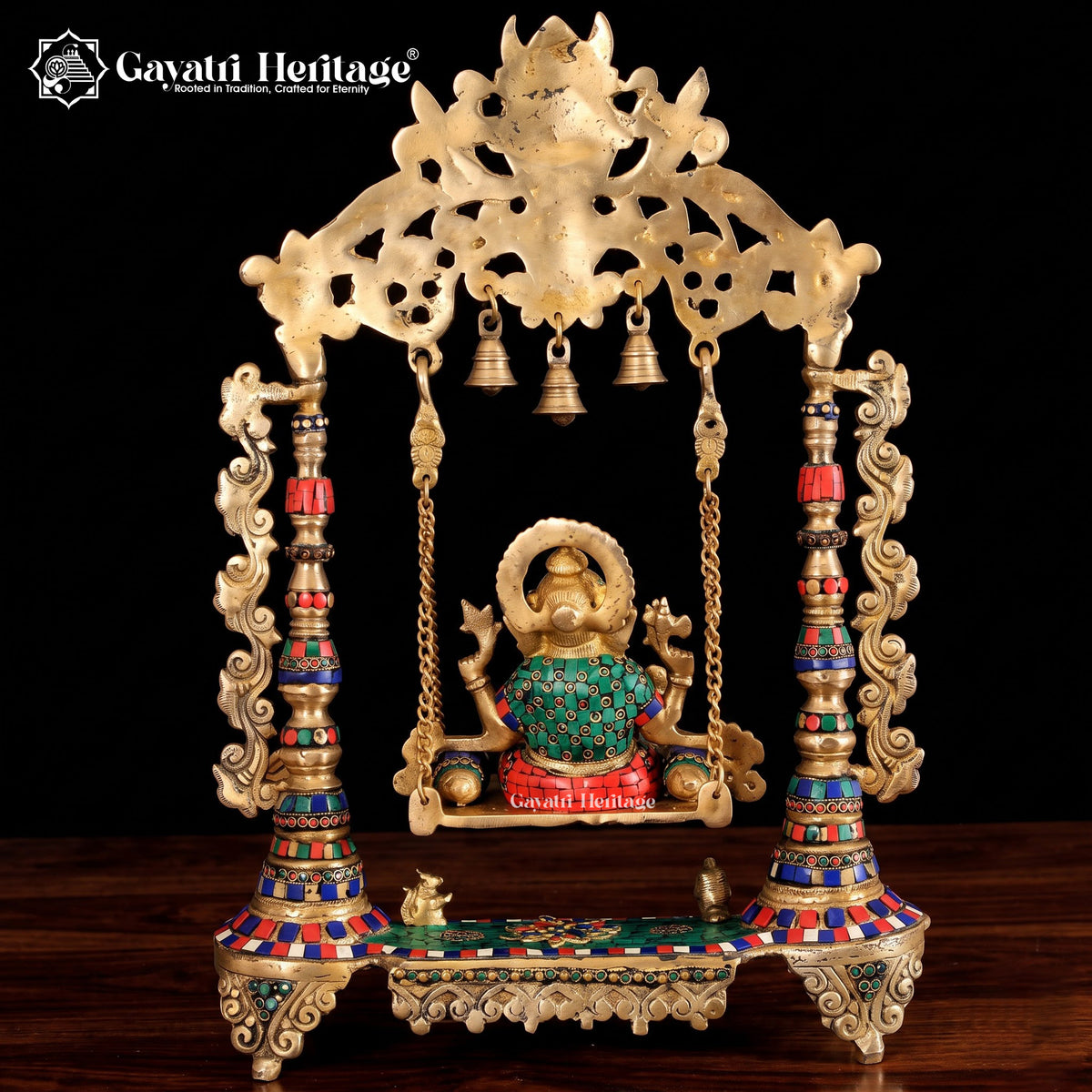 Brass Ganesha Jhula in Stone Work – Divine Décor | Gayatri Heritage