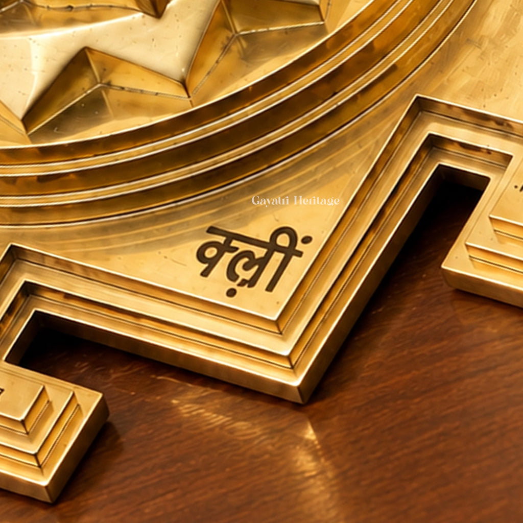 Brass Shree Yantra for Lakshmi Pooja, Sacred Sri Chakra for Home Temple Hindu Spiritual Decor