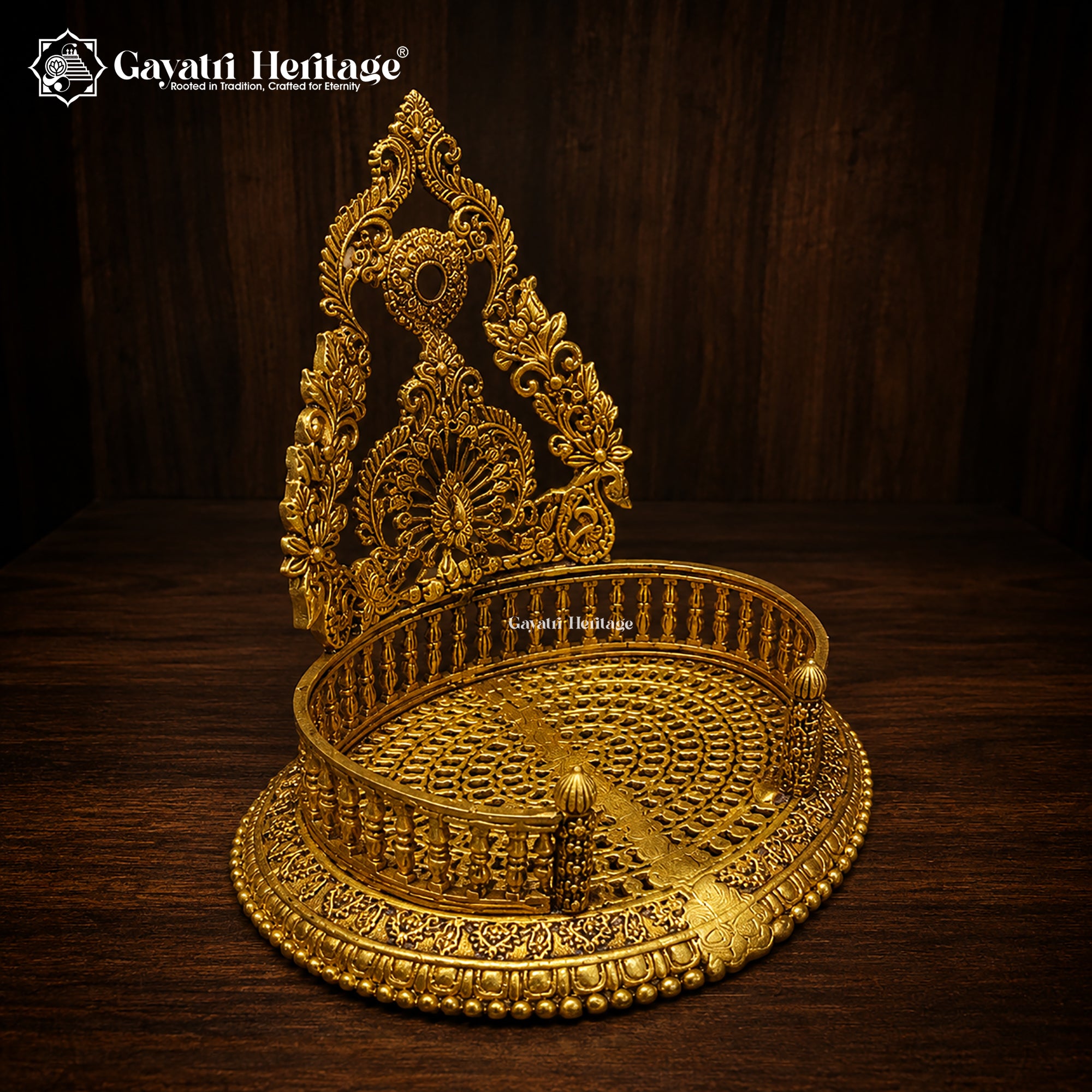 Brass Singhasan Deity Throne | Antique Gold Idol Seat for Hindu Temple Decor