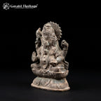 Rare Antique Ganesh Idol Seated on Lotus | Vintage Four-Armed Ganesha Statue | One-of-a-Kind Excavated Finish Sculpture