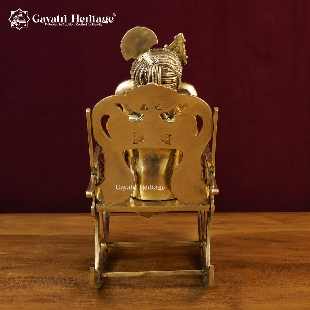 Brass Ganesha Reading Book Statue | Ganesh on Rocking Chair | Antique Sculpture | Unique Home Decor