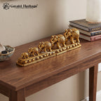 Brass Elephant Family Statue Set of 5 | Antique Gold Trunk Up Elephants | Vastu Feng Shui Home & Office Decor