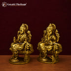 Brass Lakshmi Ganesha Statue | Antique Finish Hindu Murti | Handcrafted Lakshmi Ganesh Idol | Diwali Dhanteras Decor