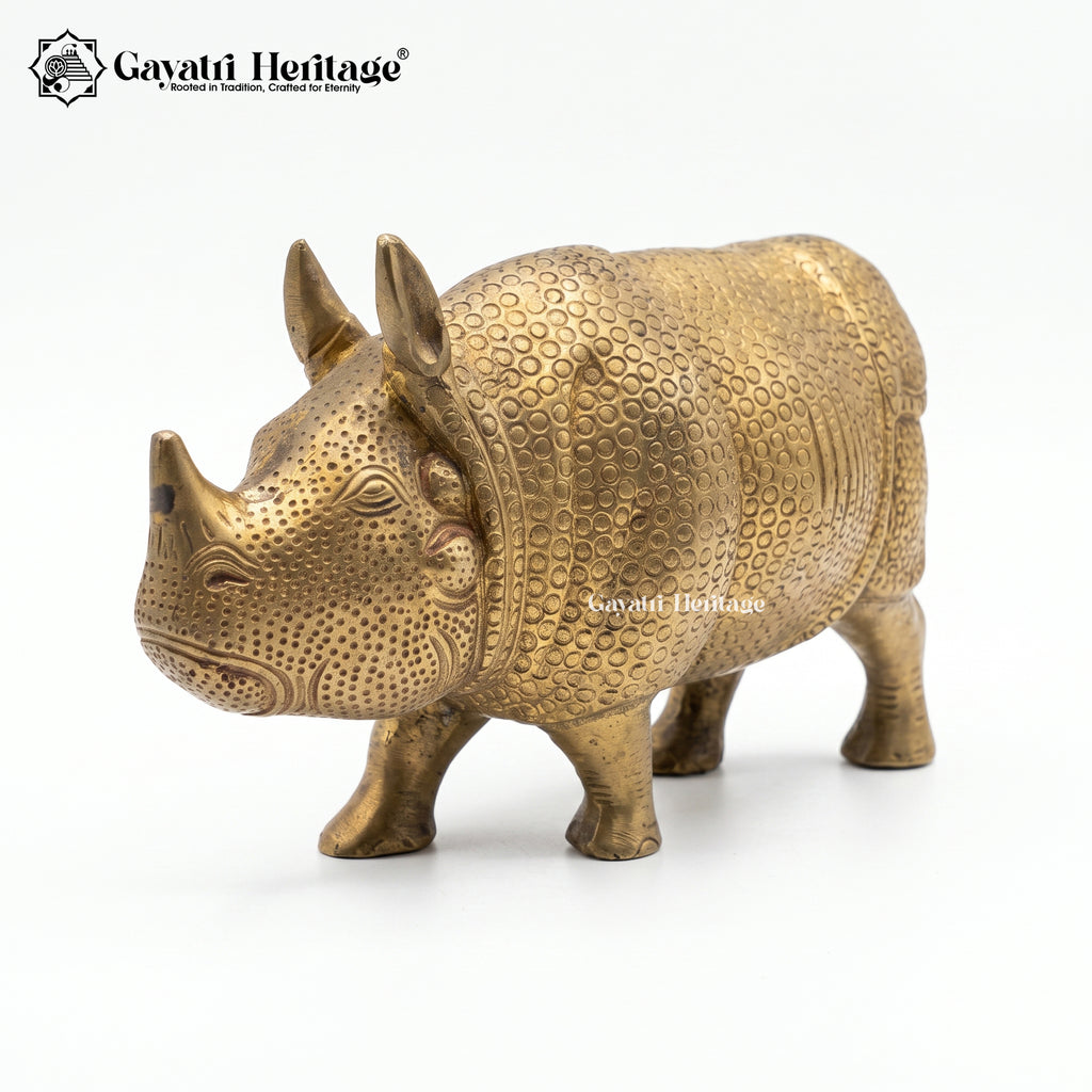 Brass Rhino Statue – Textured Solid Brass Rhinoceros Figurine Gayatri Heritage