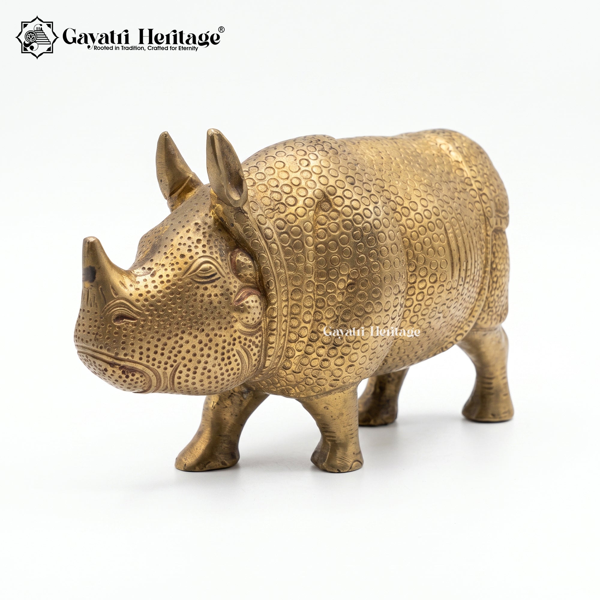Brass Rhino Statue – Textured Solid Brass Rhinoceros Figurine Gayatri Heritage