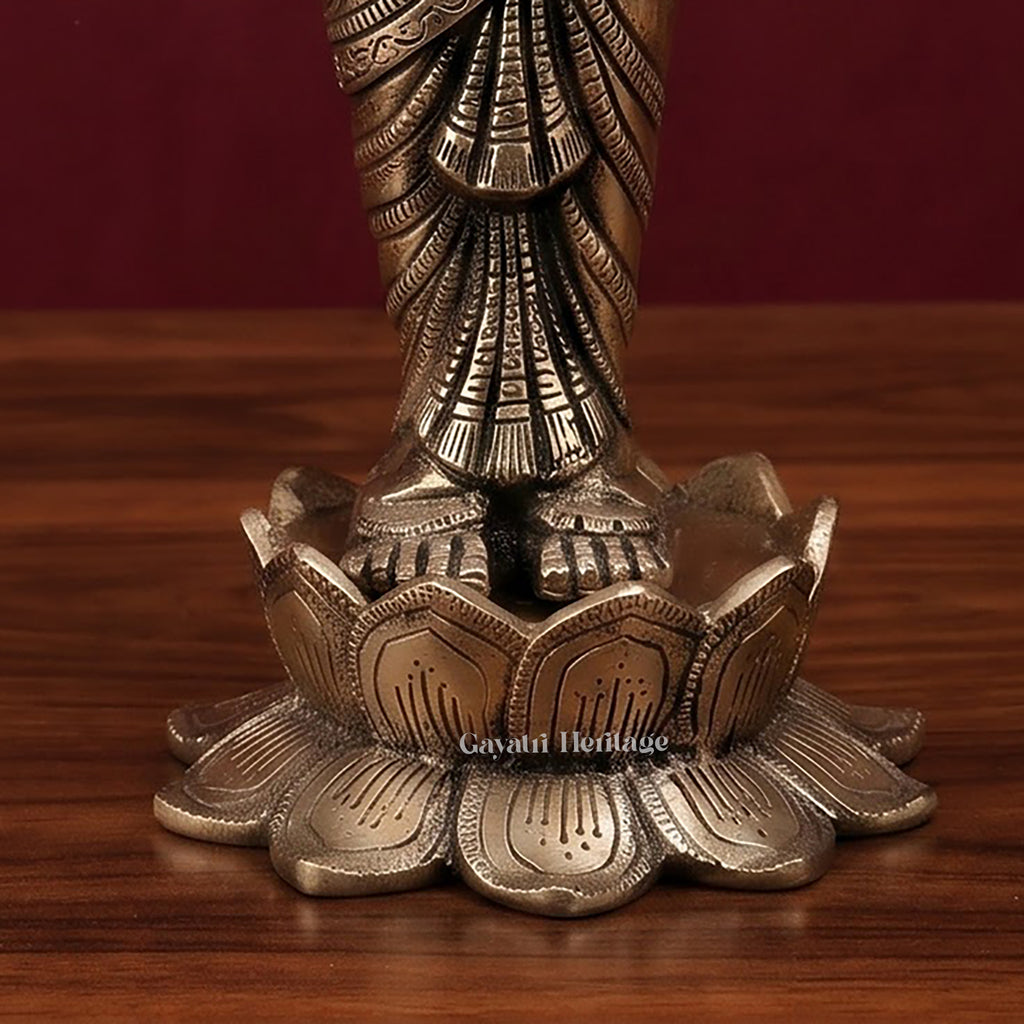 Brass Vishnu Lakshmi Standing Statue | Antique Gold Lakshmi Narayan Idol | Divine Couple Sculpture | Hindu Pooja Room &amp; Wedding Decor&nbsp;