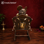 Brass Ganesha Idol Reading Book on Rocking Chair | Antique Finish Statue