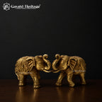 Brass Elephant Figurine | Antique Gold Indian Sculpture | Trunk Up Elephant Statue | Lucky Home Decor Accent | Gift