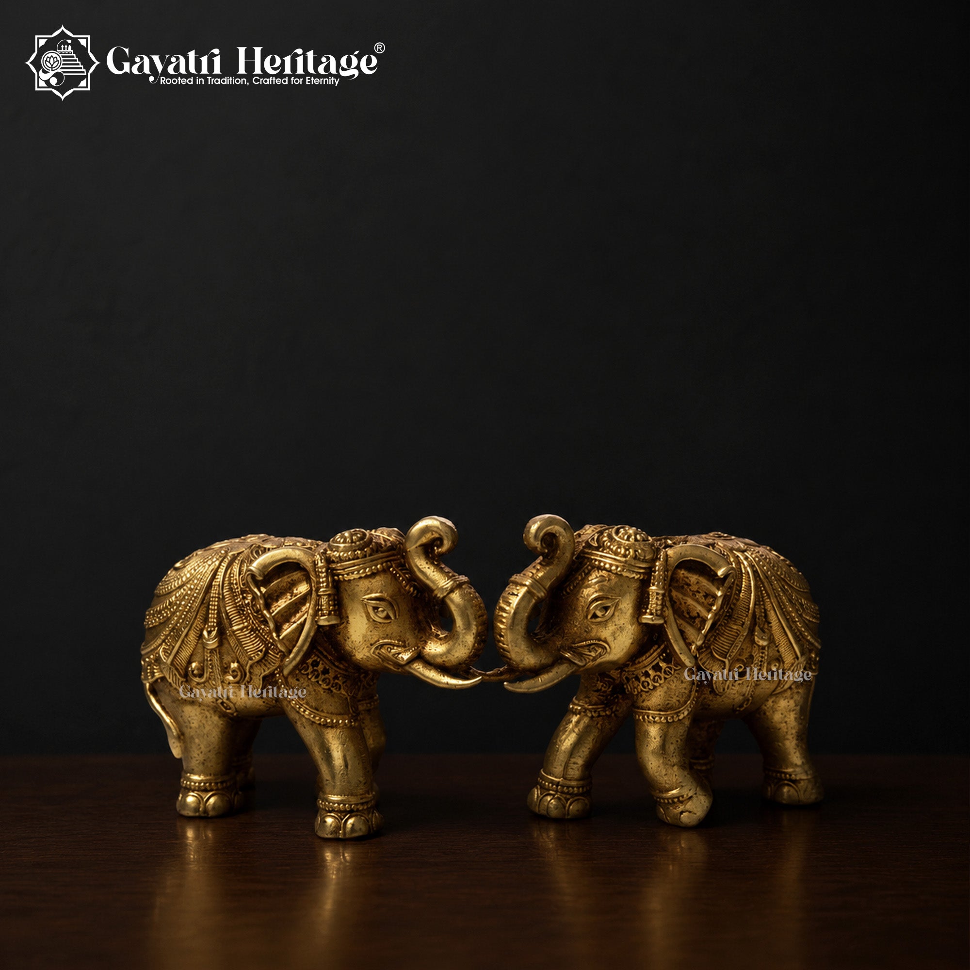 Brass Elephant Figurine | Antique Gold Indian Sculpture | Trunk Up Elephant Statue | Lucky Home Decor Accent | Gift