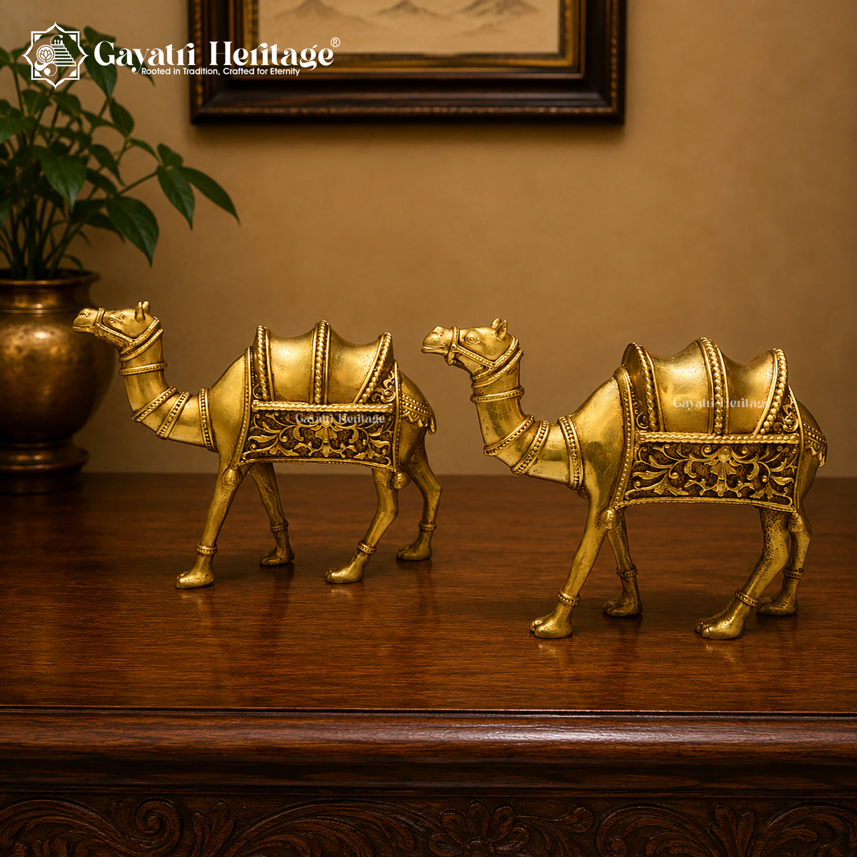 Brass Camel Statues Set | Vintage Desert Animal Decor | Handcrafted Indian Brass Art | Home & Office Showpiece