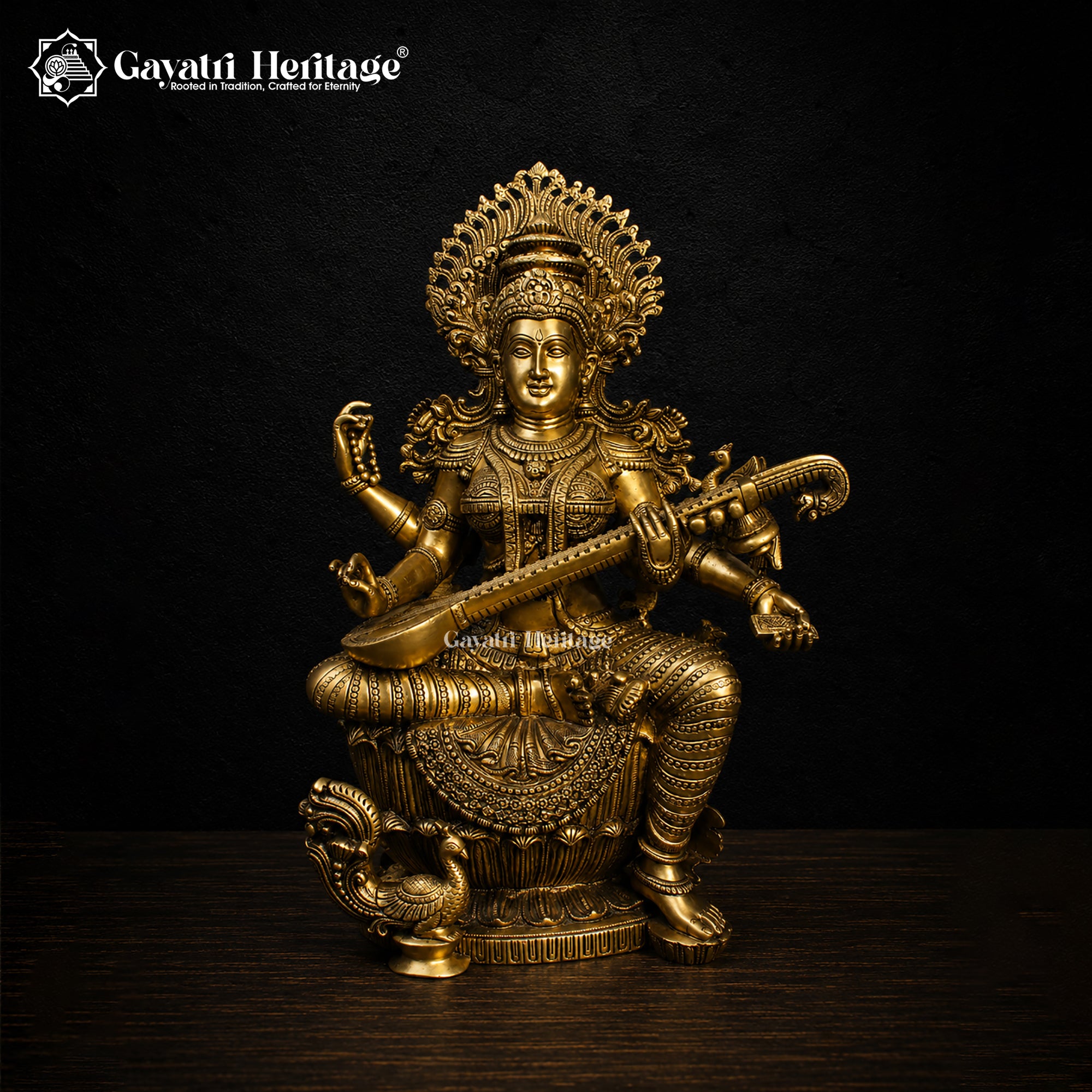 Large Lakshmi Ganesha Saraswati Brass Statue Set | Hindu God & Goddess Idol Trio