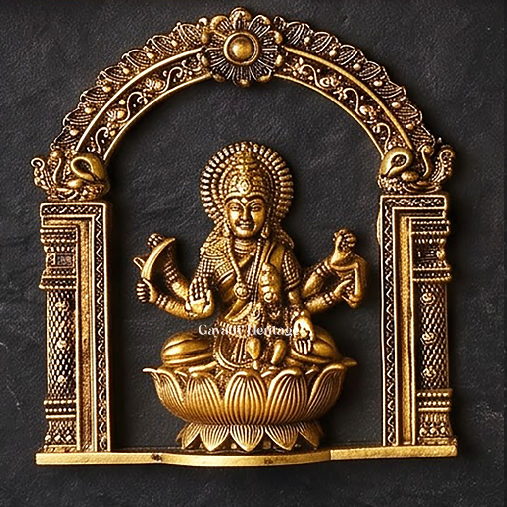 Ashtalakshmi Brass Wall Plaques Set of 8 | 3D Lotus Goddess Lakshmi Sculptures | South Indian Temple Art Decor