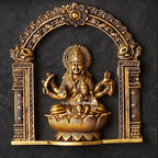 Ashtalakshmi Brass Wall Plaques Set of 8 | 3D Lotus Goddess Lakshmi Sculptures | South Indian Temple Art Decor