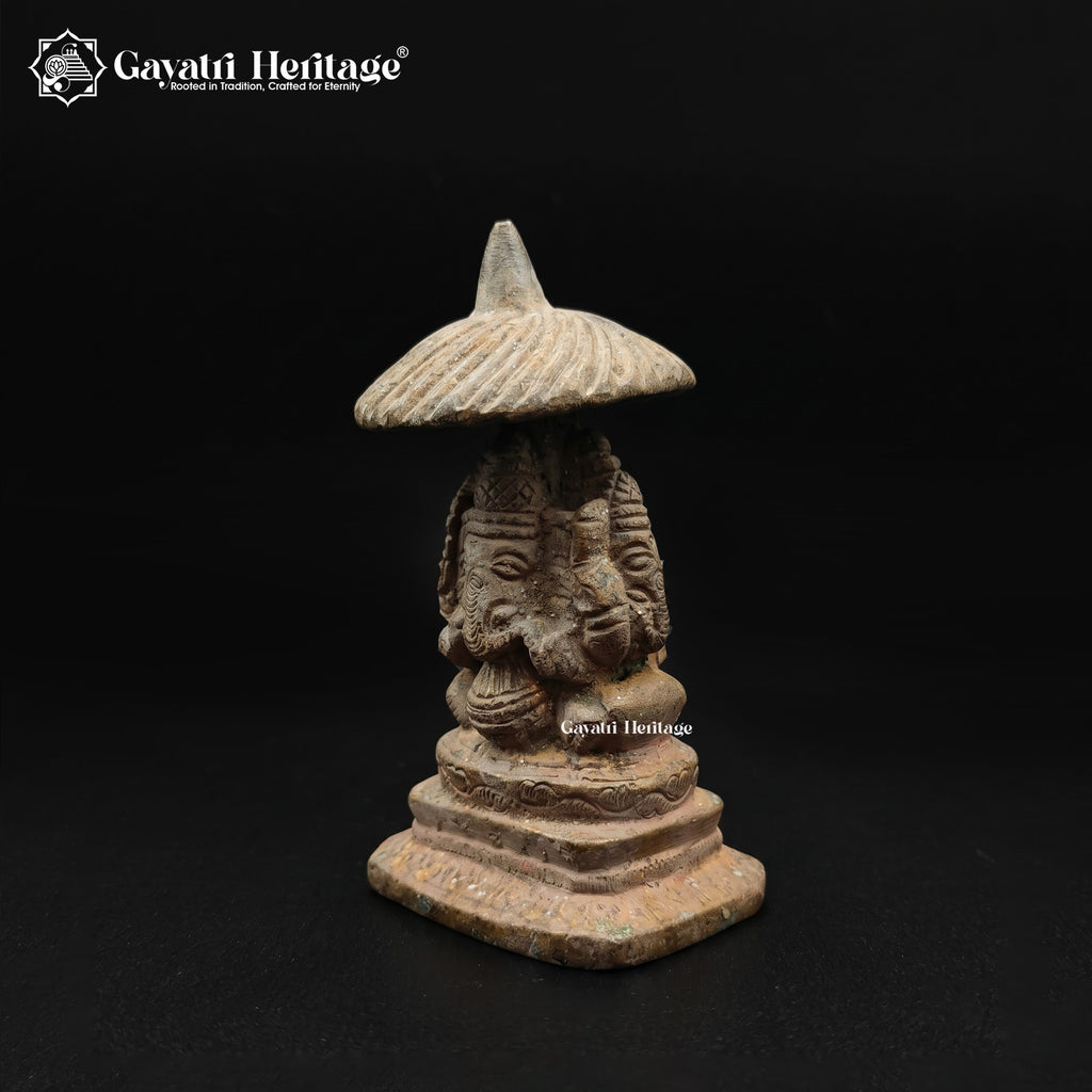 Ganesh Idol with Umbrella Canopy | Rare Vintage Ganesha Statue | Hindu Temple Deity Sculpture | Indian Antique Brass Figurine