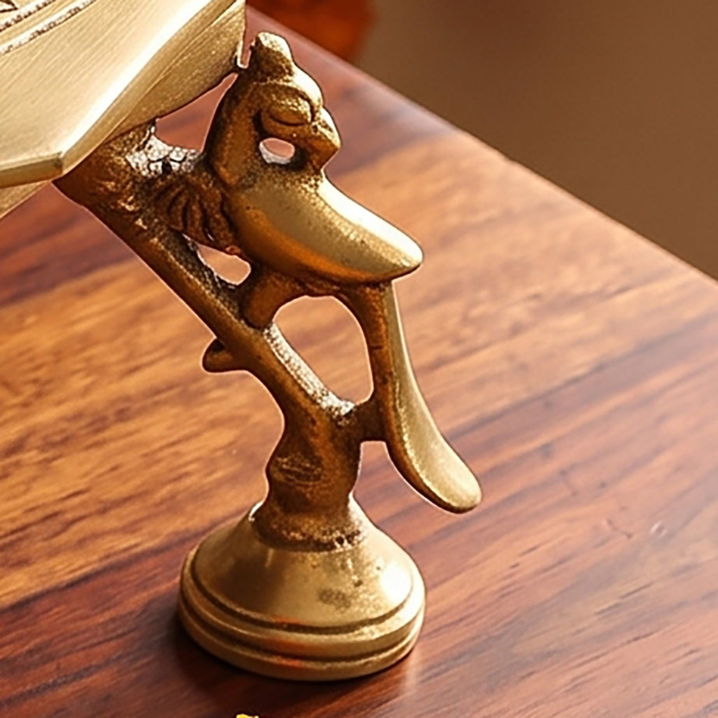 Brass Chowki with Peacock Pillars – Temple Idol Stand | Gayatri Heritage