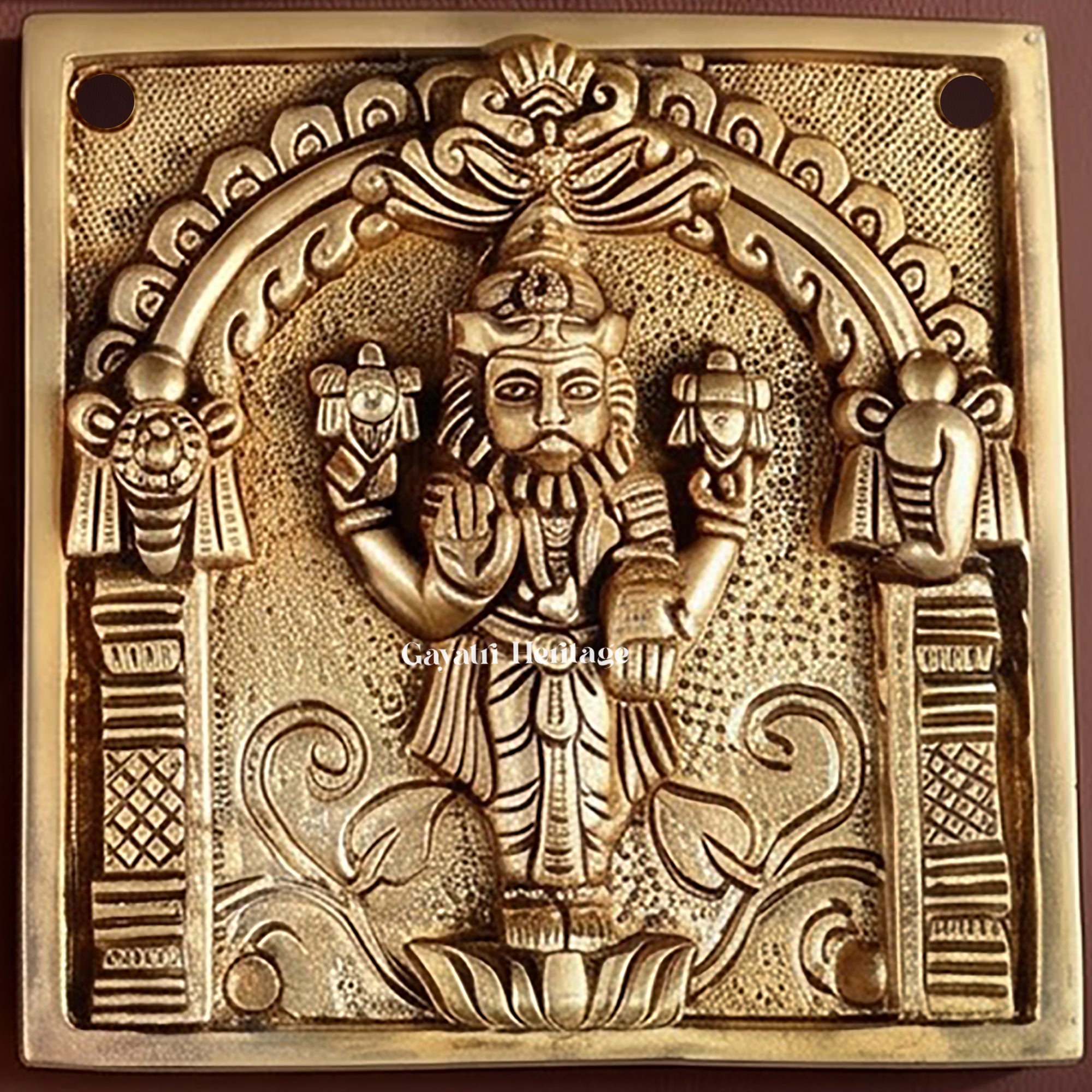 Brass Vishnu Dashavatar Wall Hanging Plate | Handcrafted Engraved Round Brass Wall Decor