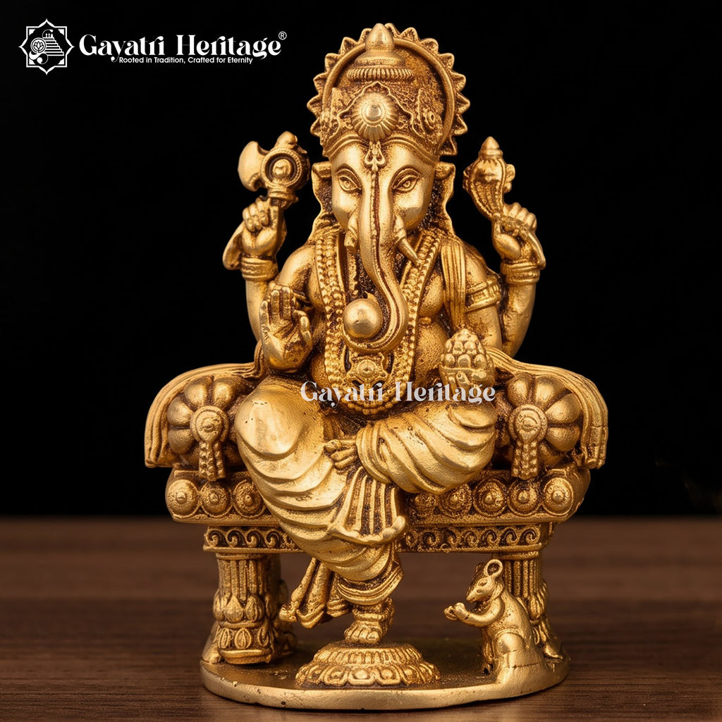 Brass Laxmi Ganesh Idol | Lakshmi Ganesh Murti | Handcrafted Hindu God Goddess Statue | Home Temple Pooja Decor | Diwali Gift