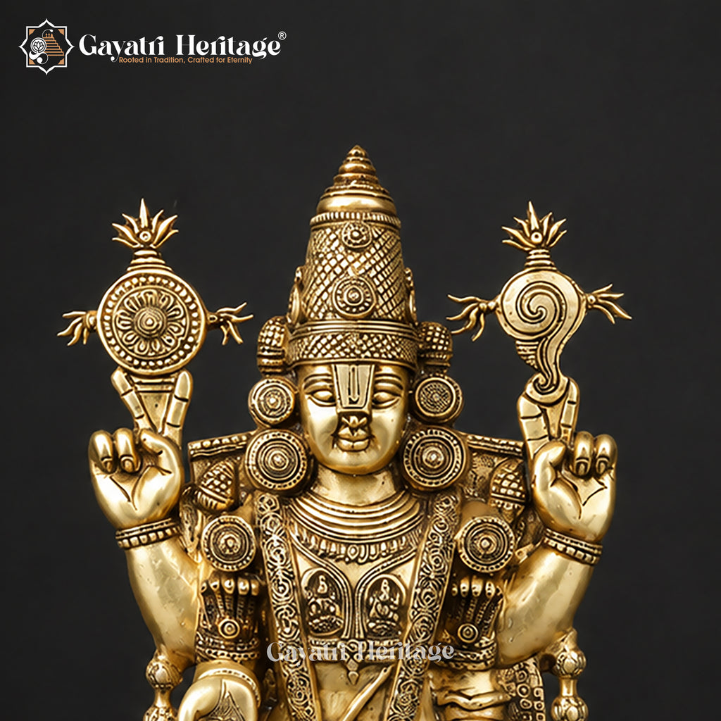 Brass Tirupati Balaji Venkateswara Swami with Lakshmi Idol | 34.5 Inch Handcrafted Brass Statue |