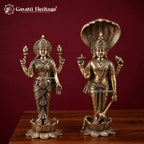 Brass Vishnu Lakshmi Standing Statue | Antique Gold Lakshmi Narayan Idol | Divine Couple Sculpture | Hindu Pooja Room &amp; Wedding Decor&nbsp;