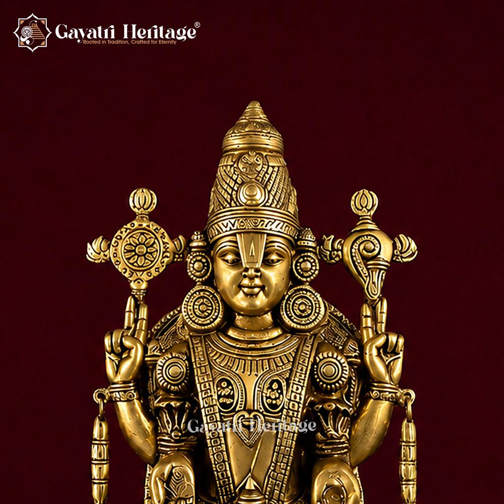Superfine Brass Tirupati Balaji Idol with Lakshmi | 20 Inch Venkateswara Swami Statue | Handcrafted Brass Idol for Home Temple & Pooja Decor
