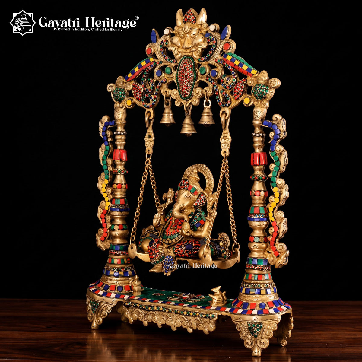 Brass Ganesha Jhula in Stone Work – Divine Décor | Gayatri Heritage