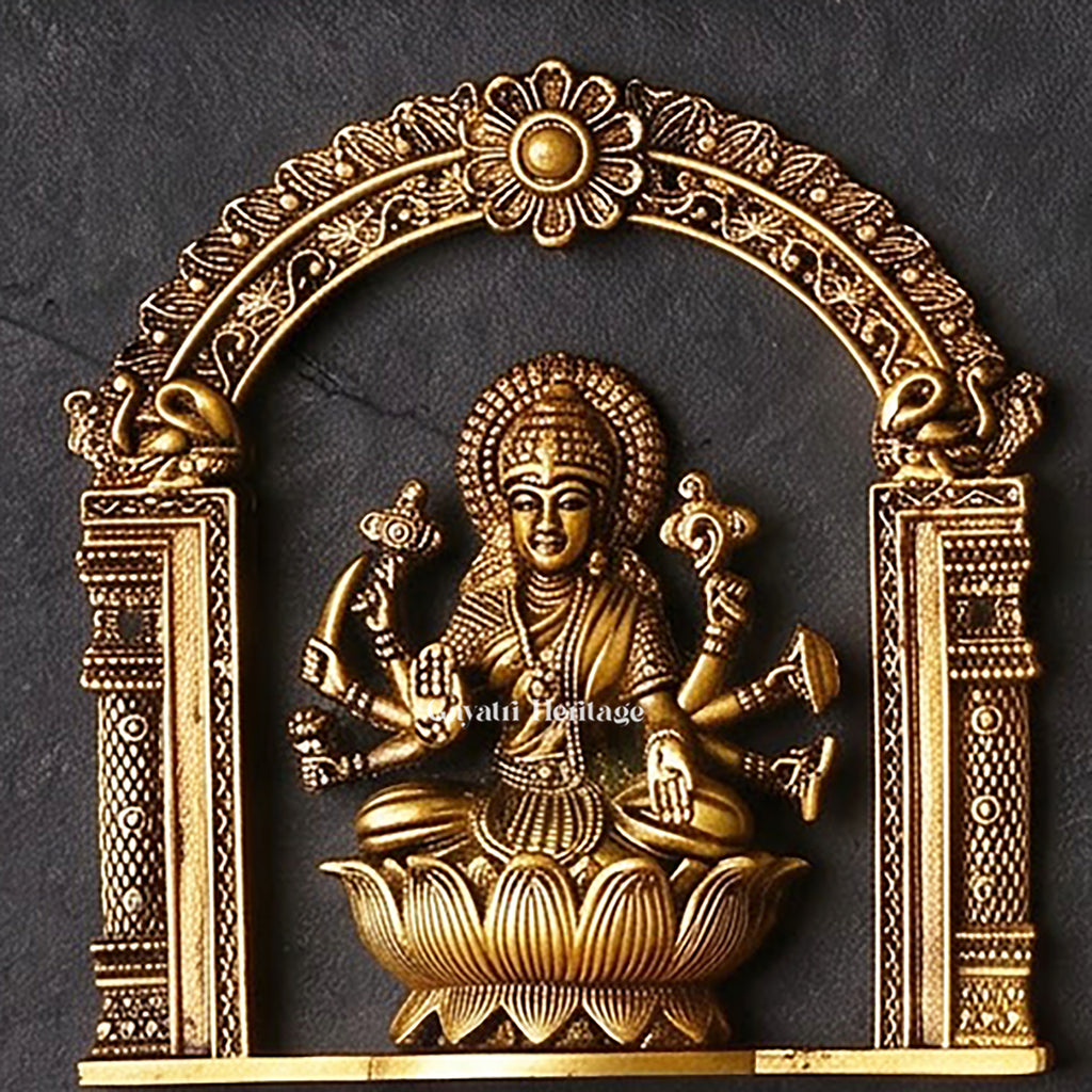 Ashtalakshmi Brass Wall Plaques Set of 8 | 3D Lotus Goddess Lakshmi Sculptures | South Indian Temple Art Decor