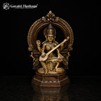 Brass Hindu Trinity Statue Ganesh Laxmi Saraswati | Sacred Puja Idol | Antique Style Religious Decor