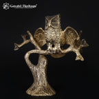 Brass Owl on Tree Branch Statue | Decorative Wisdom Figurine | Handcrafted Bird Sculpture