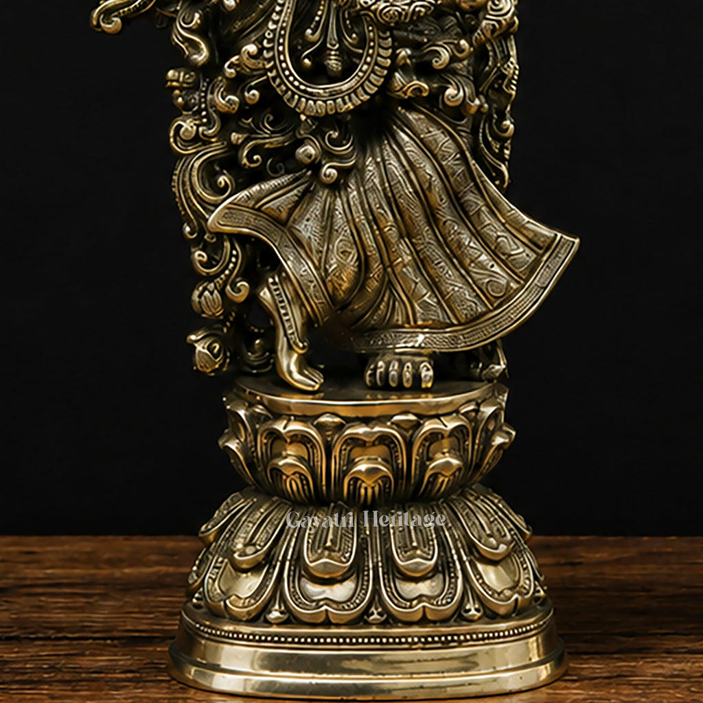 Brass Radha Krishna Statue Pair | Antique Gold Saundaryam Idol | Divine Couple Sculpture