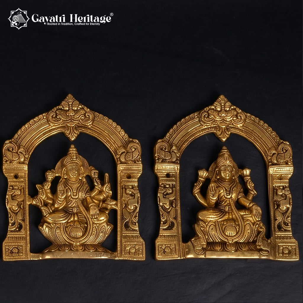 Solid Brass Ashtalakshmi Panel Set of 8 | Carved Temple Arch Goddess Plaques | Pooja Room Wall Decor
