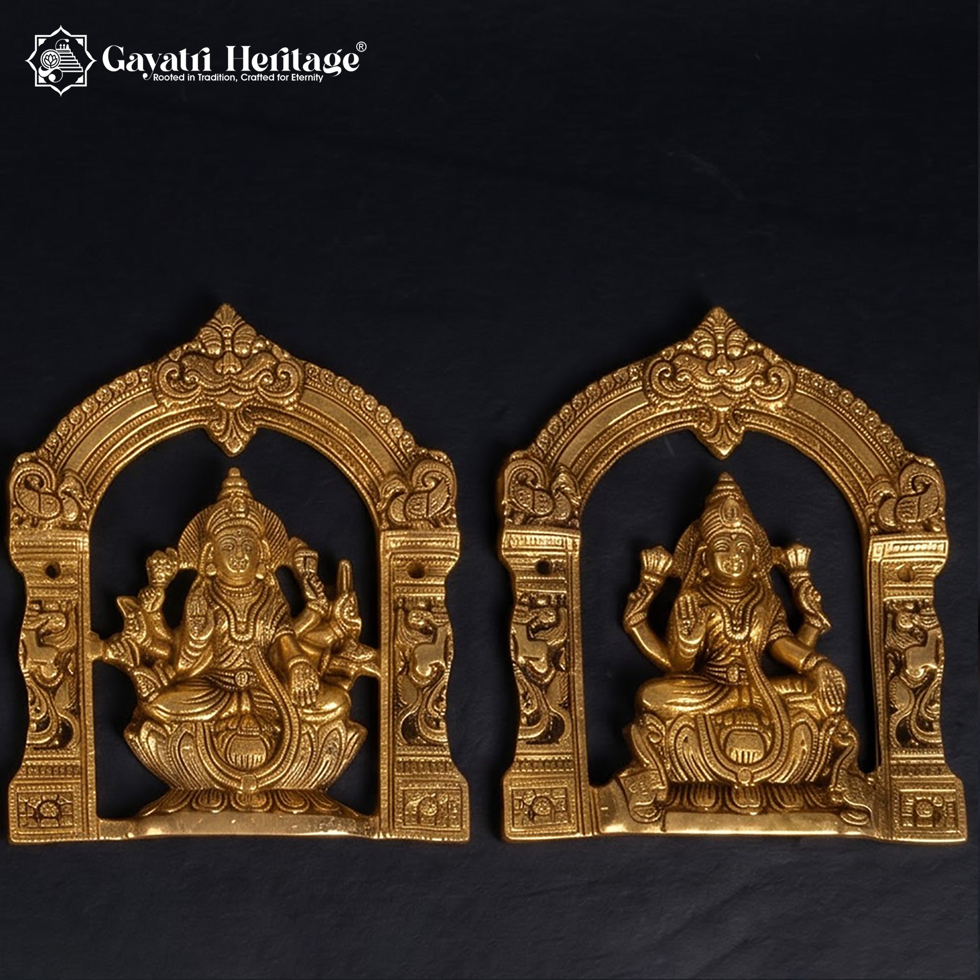 Solid Brass Ashtalakshmi Panel Set of 8 | Carved Temple Arch Goddess Plaques | Pooja Room Wall Decor