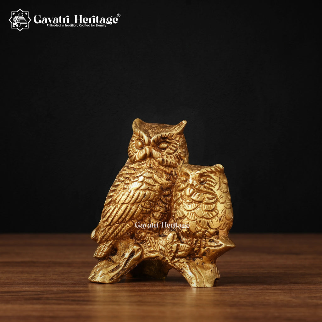 Pure Brass Vastu Owl Pair Showpiece | Wealth & Prosperity Decor