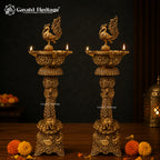 Brass Peacock Elephant Diya Lamp | Handcrafted Indian Pooja Oil Lamp for Home Temple & Diwali Decor