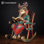 Brass Ganesha Statue on Rocking Chair | Stone Work Reading Ganesh Idol | Antique Indian Sculpture