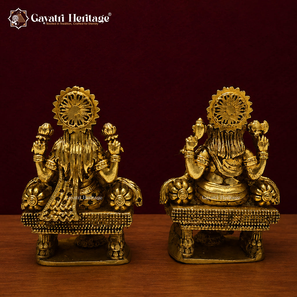 Brass Lakshmi Ganesha Statue | Antique Finish Hindu Murti | Handcrafted Lakshmi Ganesh Idol | Diwali Dhanteras Decor