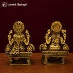 Brass Lakshmi Ganesha Statue | Antique Finish Hindu Murti | Handcrafted Lakshmi Ganesh Idol | Diwali Dhanteras Decor