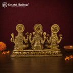 Brass Laxmi Ganesh Saraswati Idol | Hindu Trinity Murti | Handcrafted Brass Statue | Elephant Base | Diwali Puja & Home Temple Decor