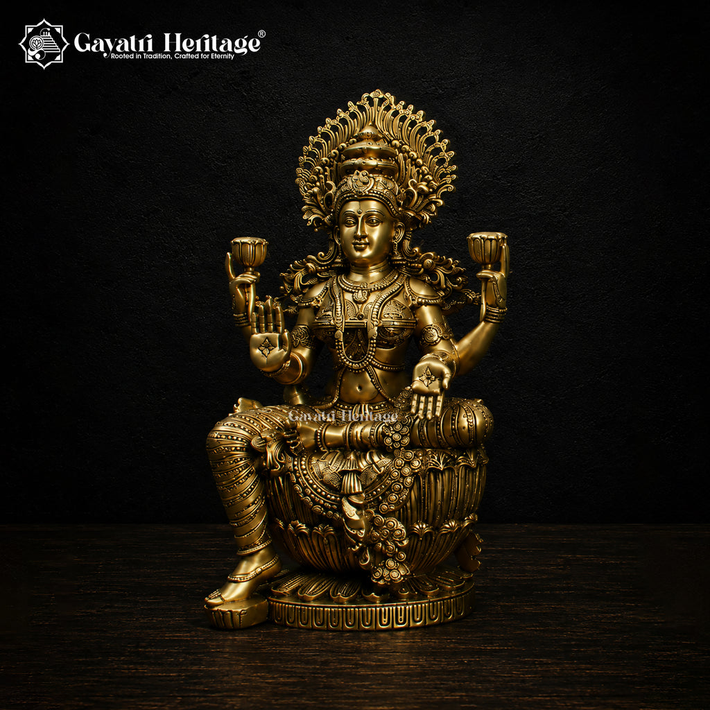 Large Lakshmi Ganesha Saraswati Brass Statue Set | Hindu God & Goddess Idol Trio