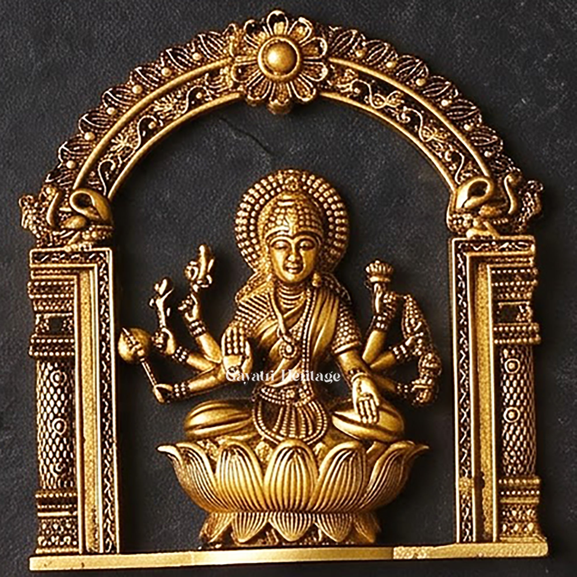 Ashtalakshmi Brass Wall Plaques Set of 8 | 3D Lotus Goddess Lakshmi Sculptures | South Indian Temple Art Decor