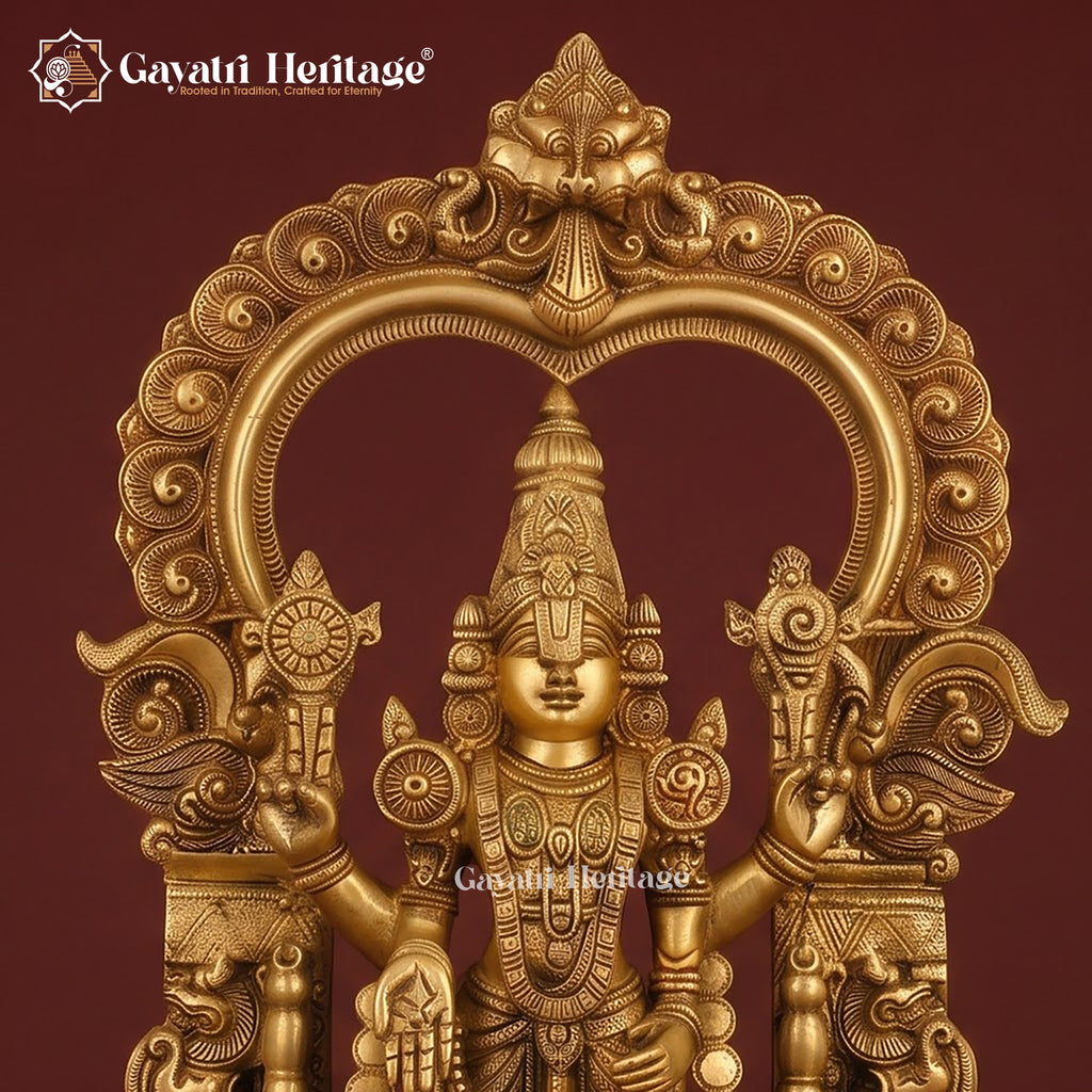 Brass Tirupati Balaji & Padmavathi Statue Pair | Venkateshwara & Goddess Lakshmi Idol | Antique Gold South Indian Temple Decor